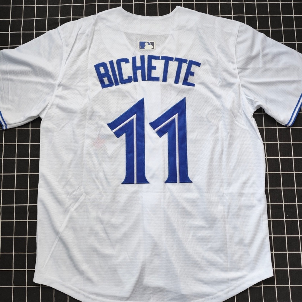 MLB Toronto Blue Jays White and Royal Blue Nike Button-Up Jersey - Picture 2 of 5